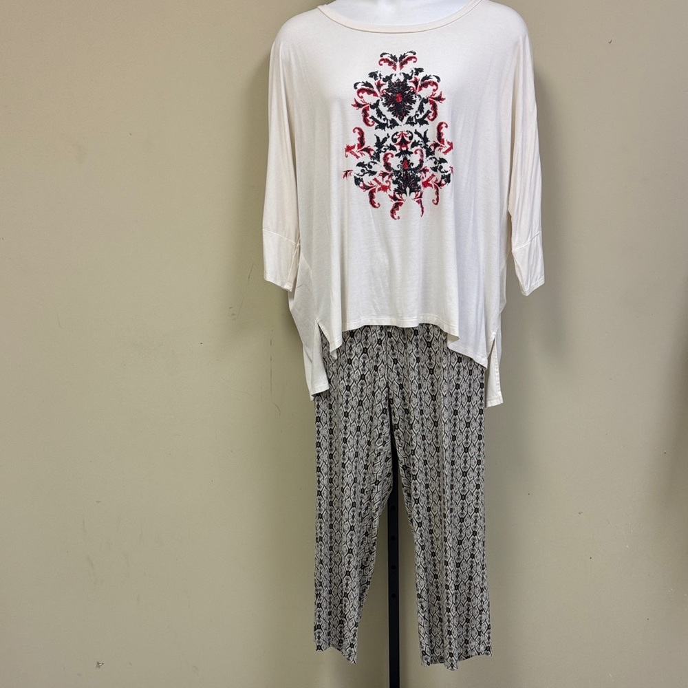 Patterned Navy, Red and White Women's Pant set